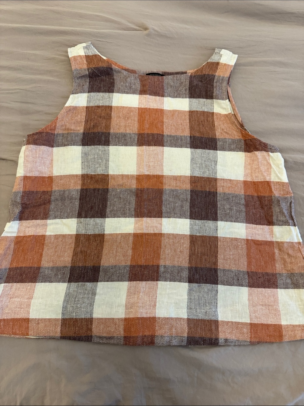 Ann Taylor Factory Brown, Cream & Orange Plaid Sleeveless Tank